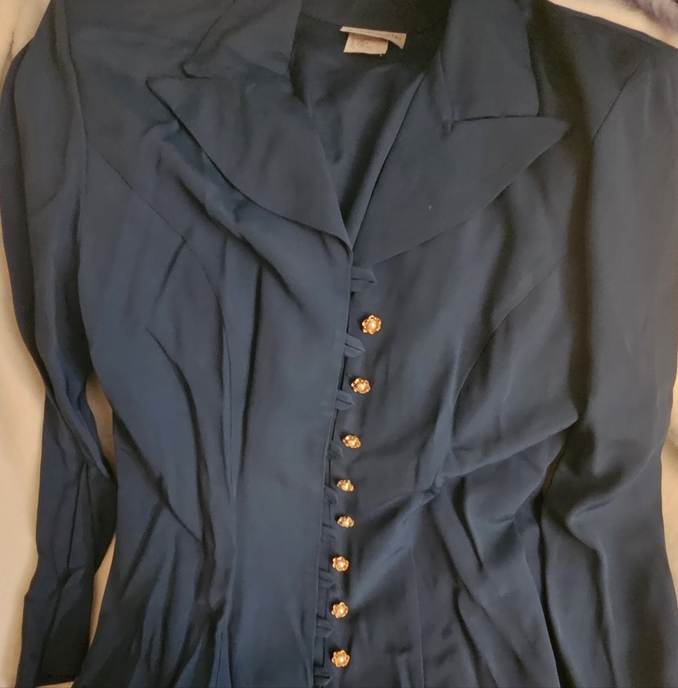 Elegant Vintage Blue Button-Up Women's Suit